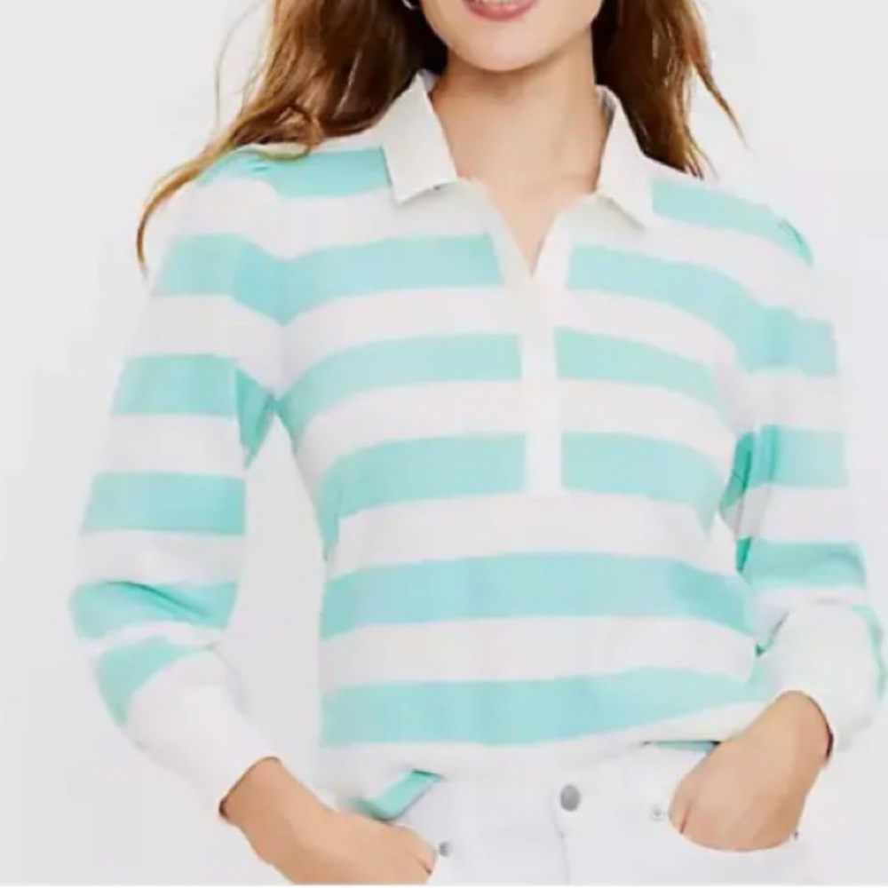 Cute LOFT Rugby stripe inspired top Medium mint green